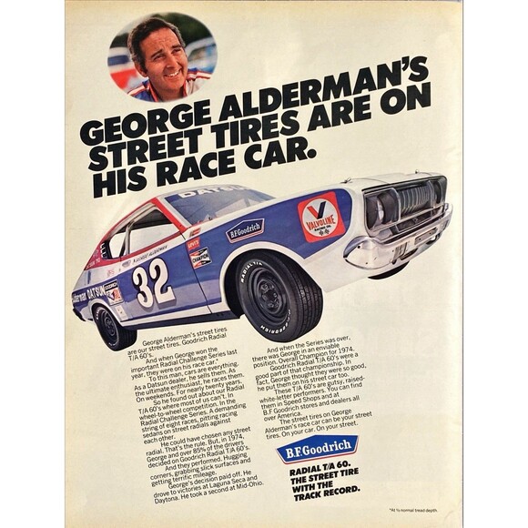 BF Goodrich Radial T/A 60 "George Alderman's Street Tires" Vintage Print Ad 1975 - Picture 1 of 3